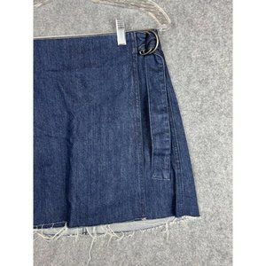 Madewell Skirt Women size 4 Denim Blue Chewed Hem Wrapped bohemian Boho Mini